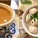 Milk tea, with fish ball and fried tofu pouch noodle soup.